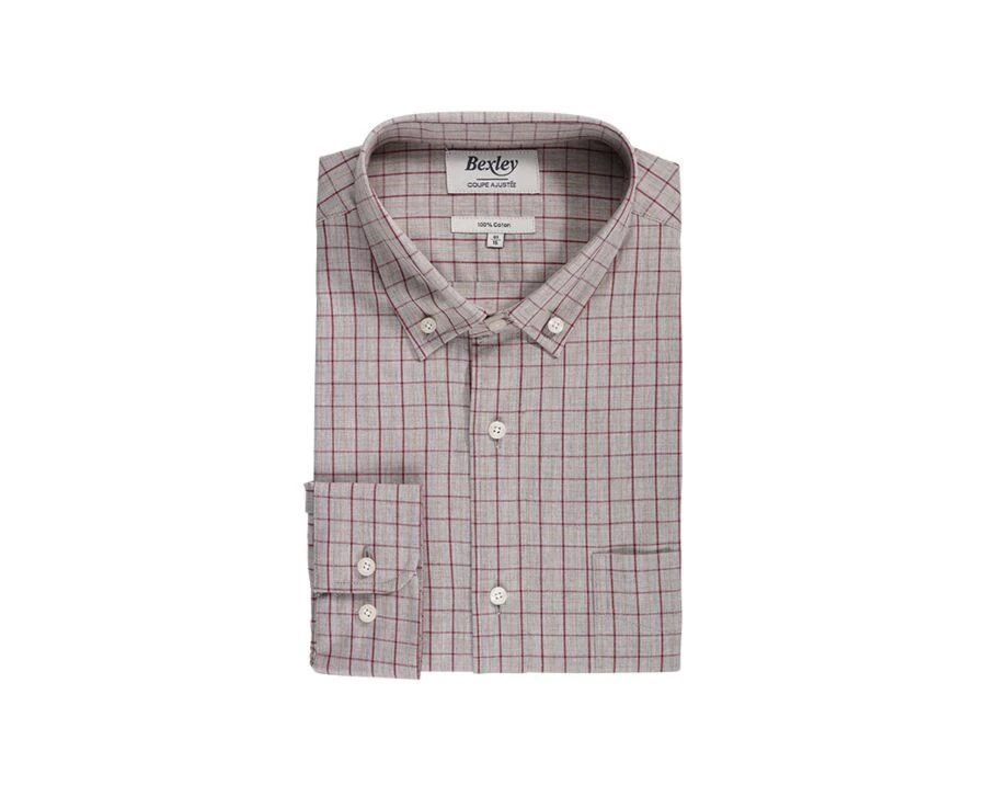 Chemise Flanelle Rouge Camel Et Beige - Poche Poitrine - BERTON 6 Chemise Flanelle Rouge Camel Et Beige - Poche Poitrine - BERTON – Image 4