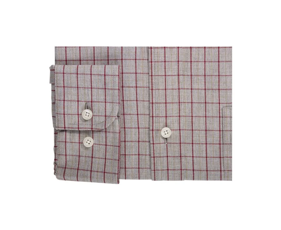 Chemise Flanelle Rouge Camel Et Beige - Poche Poitrine - BERTON 8 Chemise Flanelle Rouge Camel Et Beige - Poche Poitrine - BERTON – Image 6