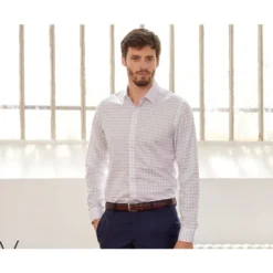 Chemise Blanche Carreaux Bleus - Col Français - SERGIUS