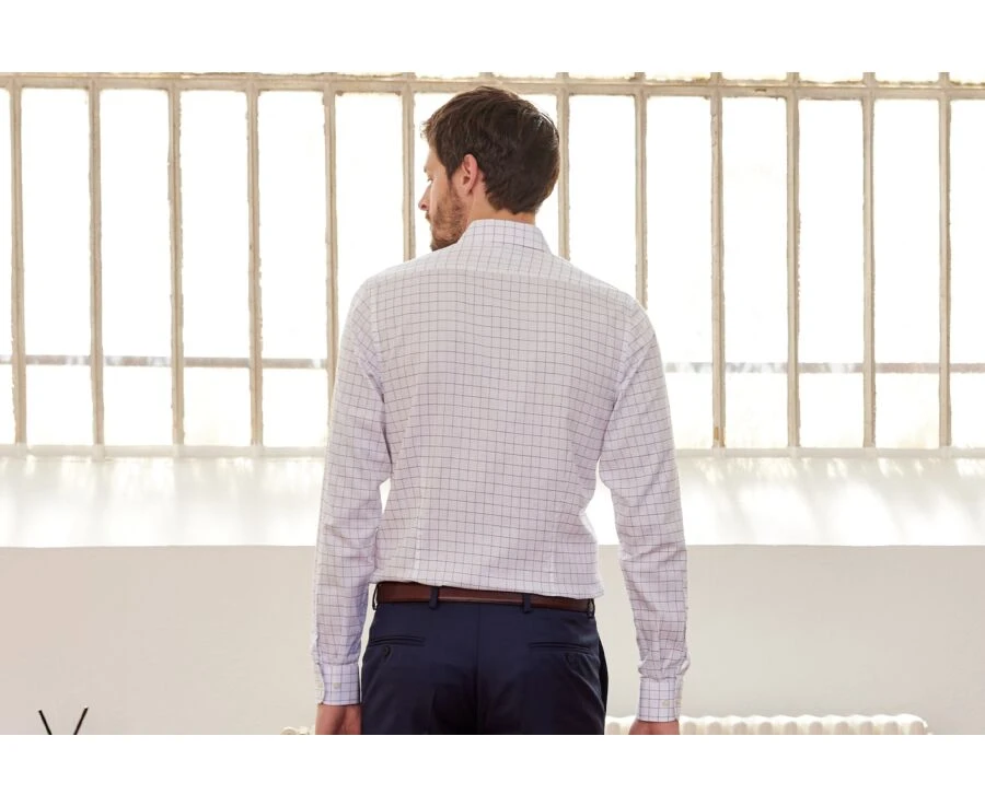 Chemise Blanche Carreaux Bleus - Col Français - SERGIUS 4 Chemise Blanche Carreaux Bleus - Col Français - SERGIUS – Image 2