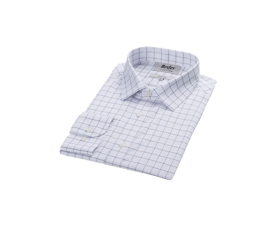 Chemise Blanche Carreaux Bleus - Col Français - SERGIUS 7 Chemise Blanche Carreaux Bleus - Col Français - SERGIUS – Image 5