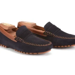 Mocassin été Velours Marine Et Châtaigne - BISCAYNE -Magasin De Bexley 08703r biscayne velours marine et chataigne 1