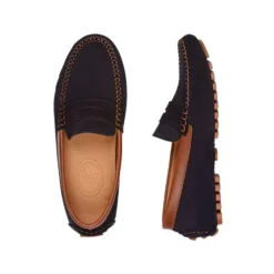 Mocassin été Velours Marine Et Châtaigne - BISCAYNE -Magasin De Bexley 08703r biscayne velours marine et chataigne 3