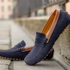 Mocassin été Velours Marine Et Châtaigne - BISCAYNE -Magasin De Bexley 08703r biscayne velours marine et chataigne 8