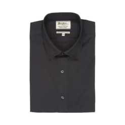 Chemise Noire Coton Popeline - Col Français - LOUIS